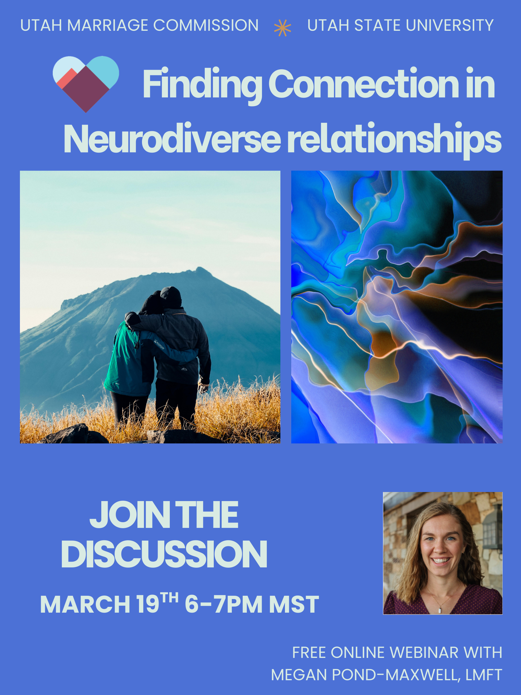 Finding Connection in Neurodiverse Relationships webinar flyer featuring Megan Pond-Maxwell